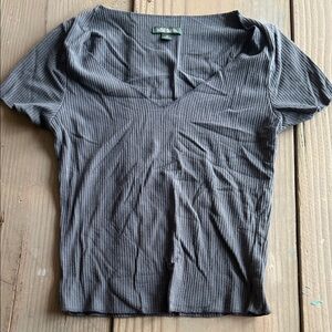 Wild Fable Gray Ribbed V-Neck Tee